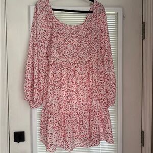 Floral Red and White Dress